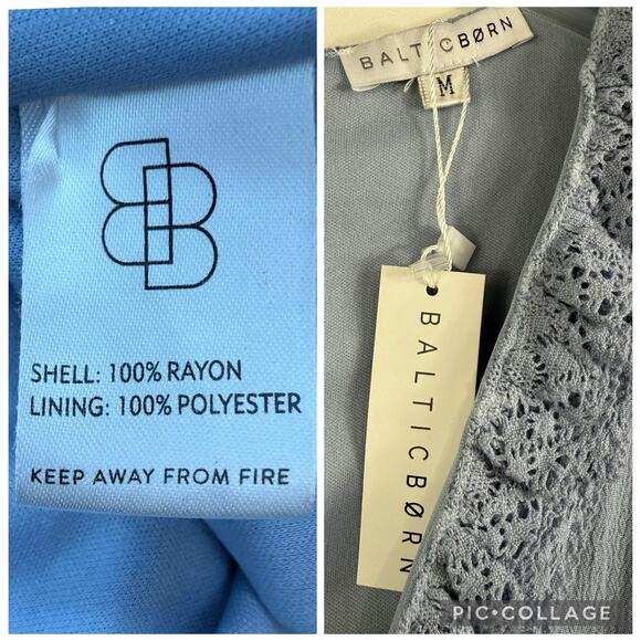 Cottagecore Baltic Born New Blue Mini Dress Medium Lace Trim Flared Sleeve - Picture 15 of 16